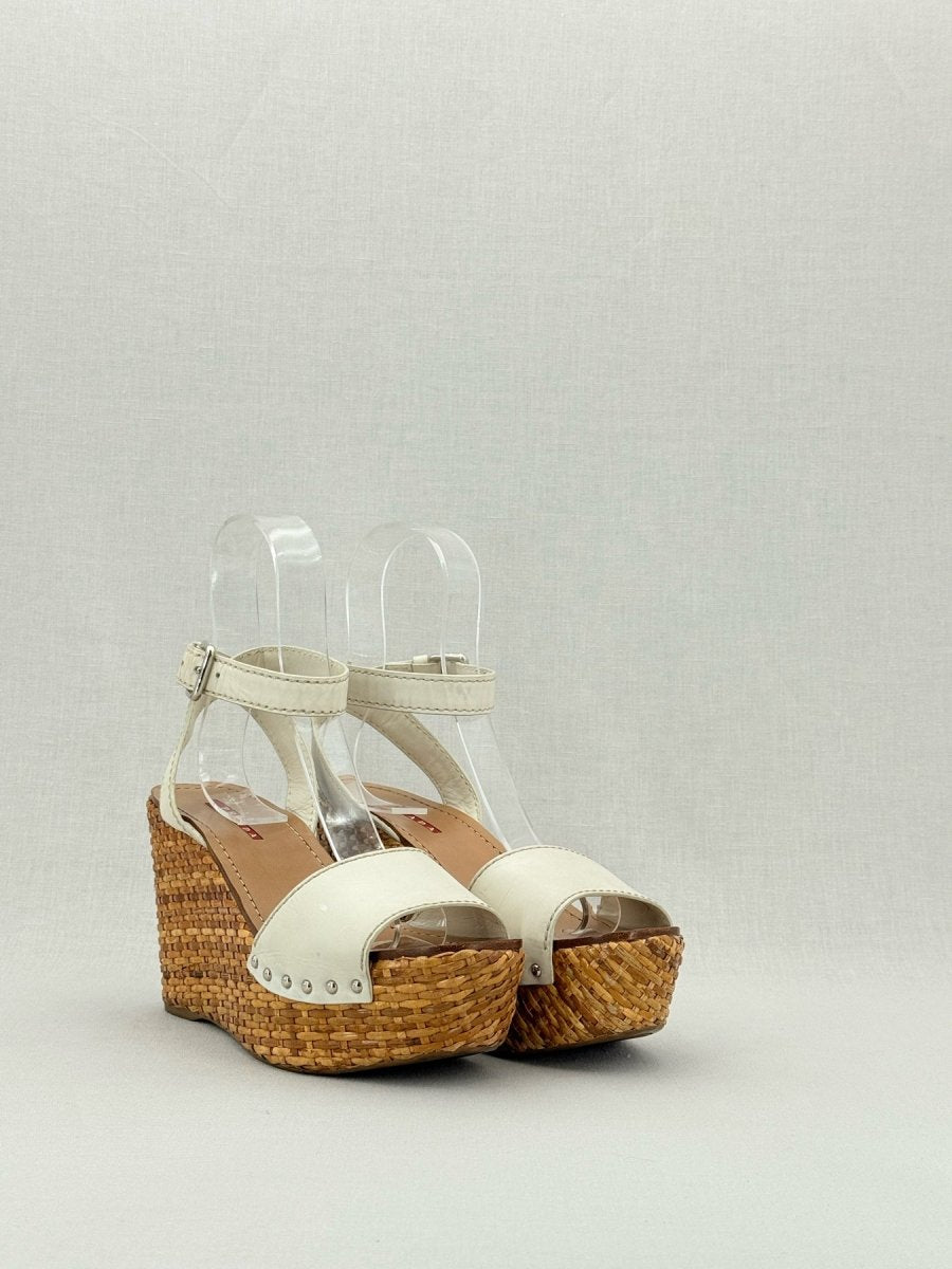Pre - loved PRADA Espadrille White Size EU 38.5 Wedges at Reems Closet
