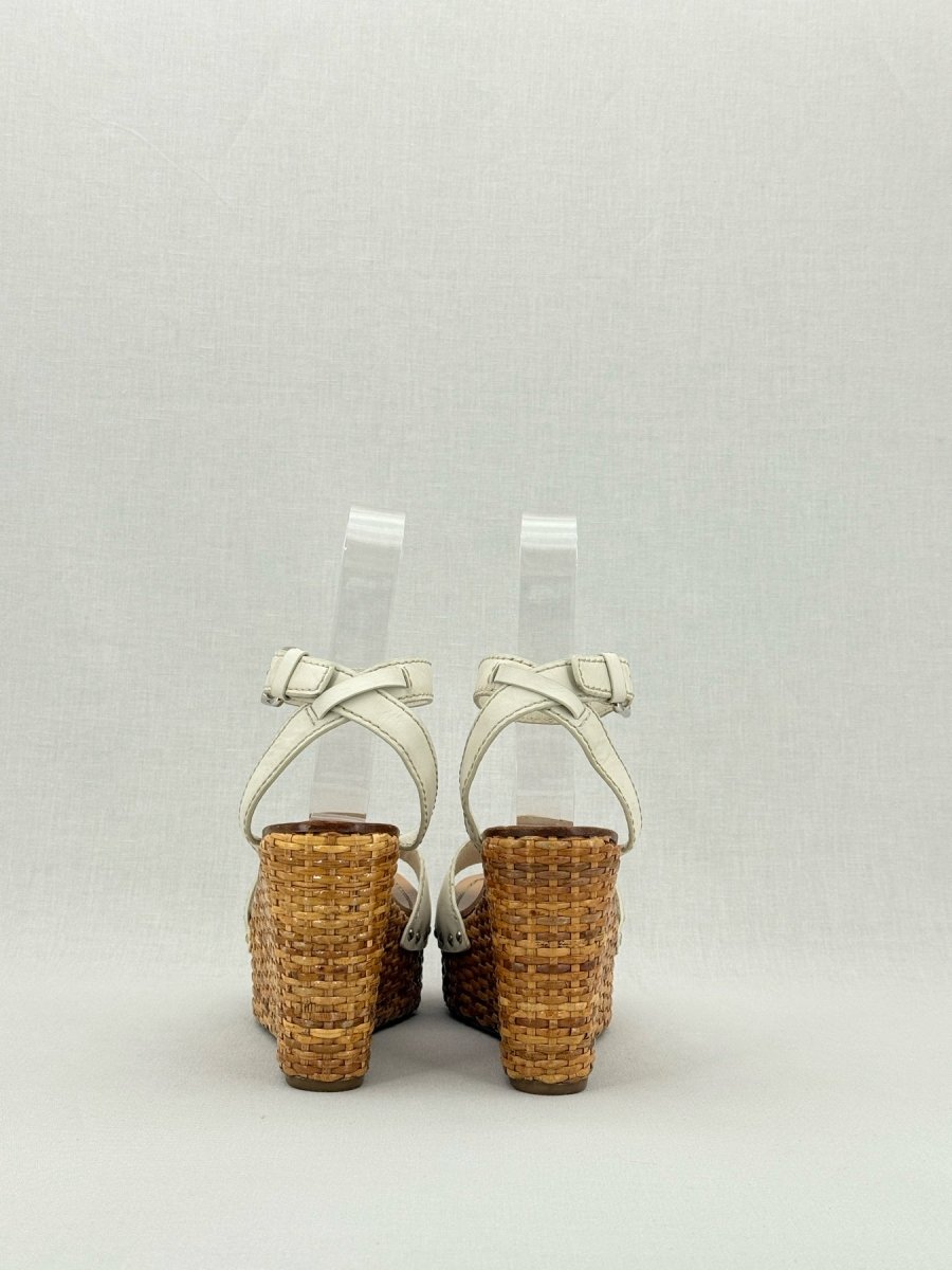 Pre - loved PRADA Espadrille White Size EU 38.5 Wedges at Reems Closet