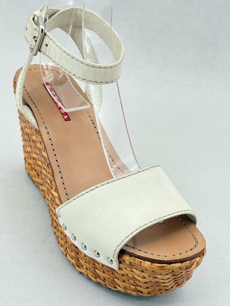 Pre - loved PRADA Espadrille White Size EU 38.5 Wedges at Reems Closet
