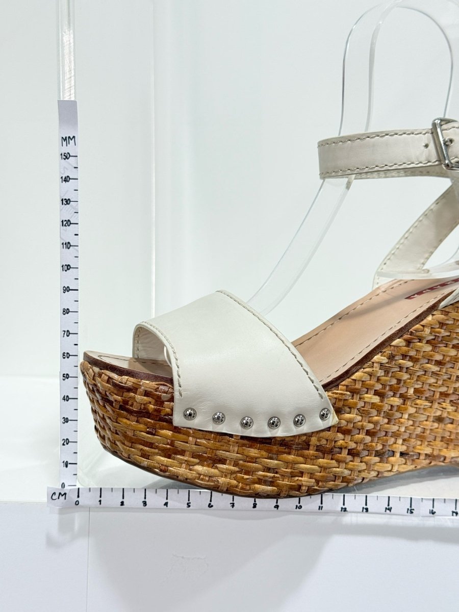 Pre - loved PRADA Espadrille White Size EU 38.5 Wedges at Reems Closet