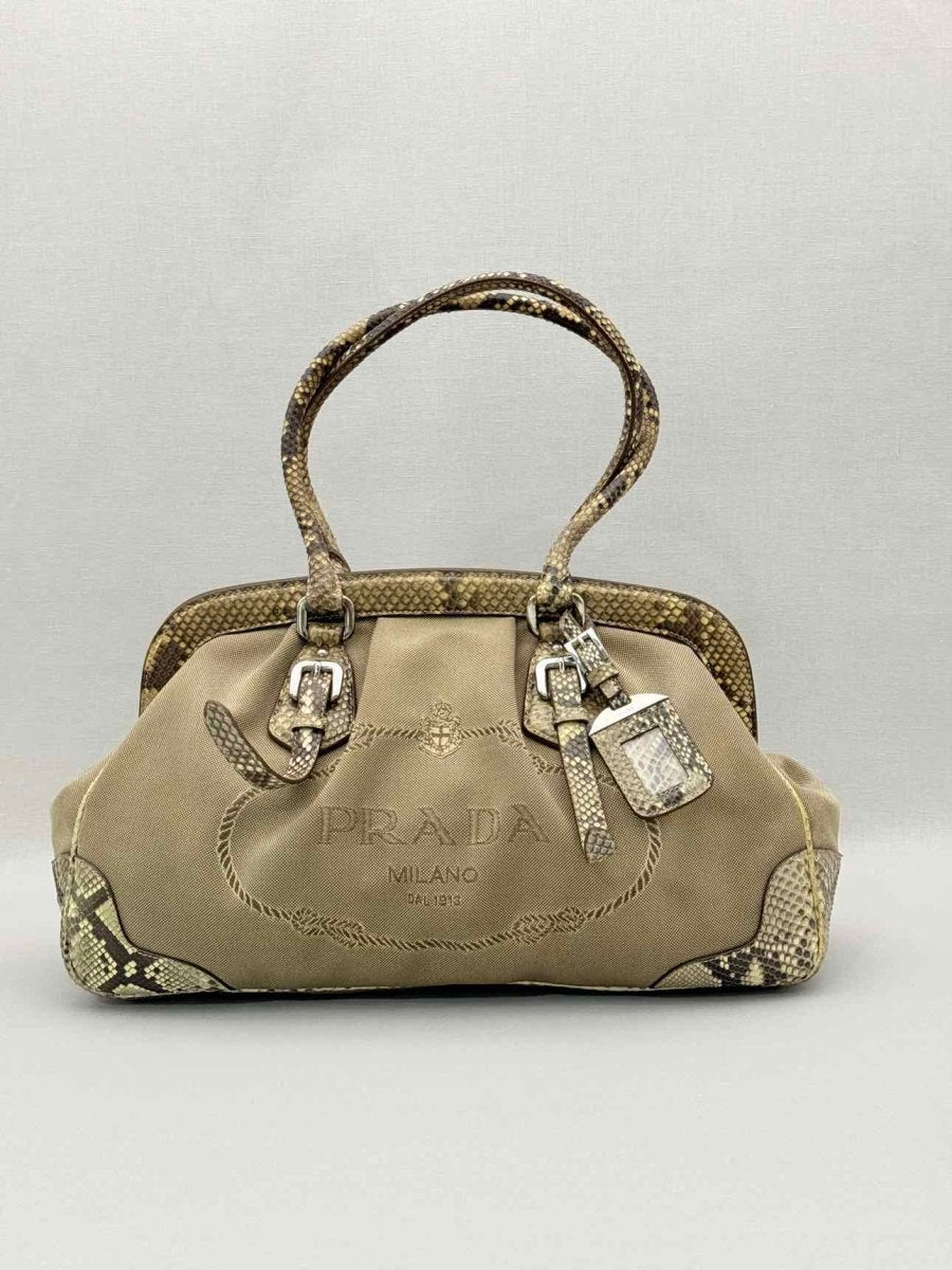 Pre-loved PRADA Limited Edition Beige Logo Jacquard Shoulder Bag at Reems Closet