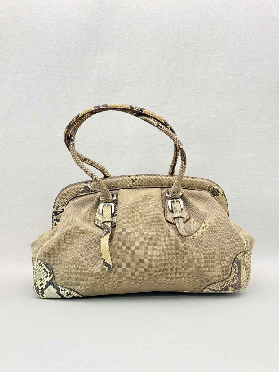 Pre-loved PRADA Limited Edition Beige Logo Jacquard Shoulder Bag at Reems Closet