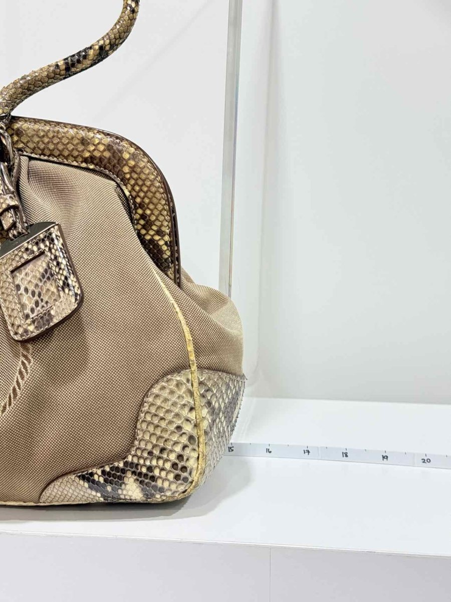 Pre-loved PRADA Limited Edition Beige Logo Jacquard Shoulder Bag at Reems Closet