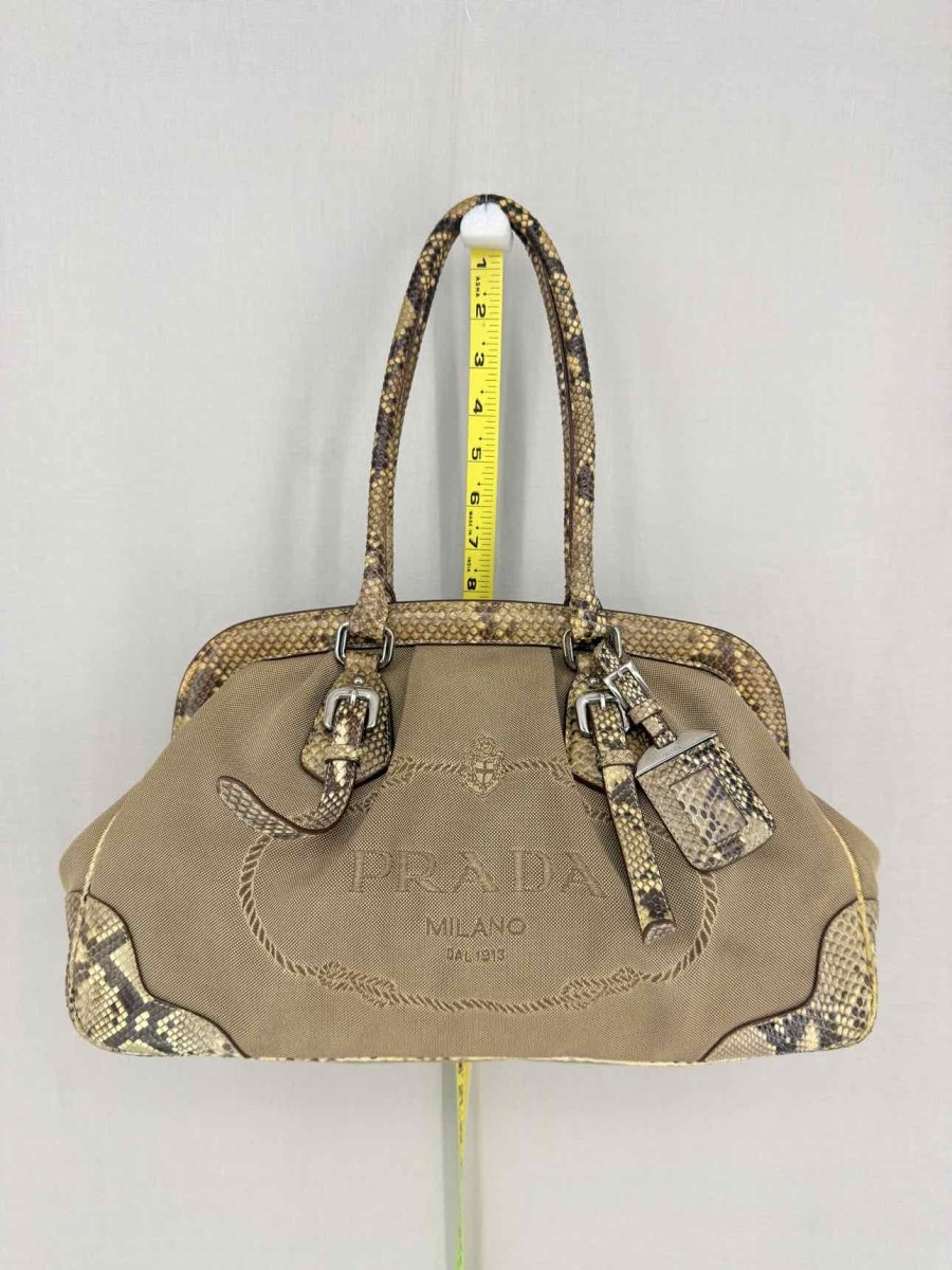 Pre-loved PRADA Limited Edition Beige Logo Jacquard Shoulder Bag at Reems Closet
