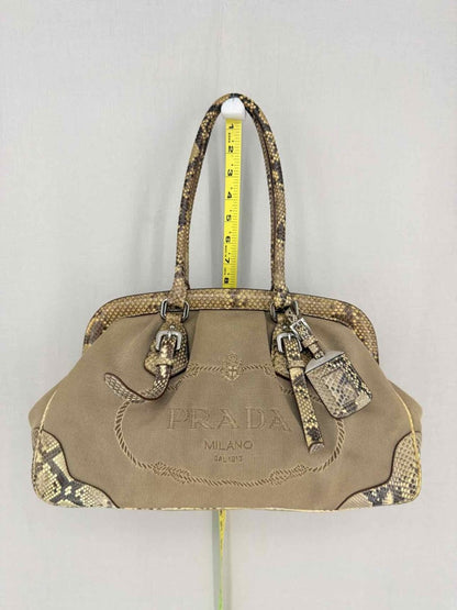 Pre-loved PRADA Limited Edition Beige Logo Jacquard Shoulder Bag at Reems Closet