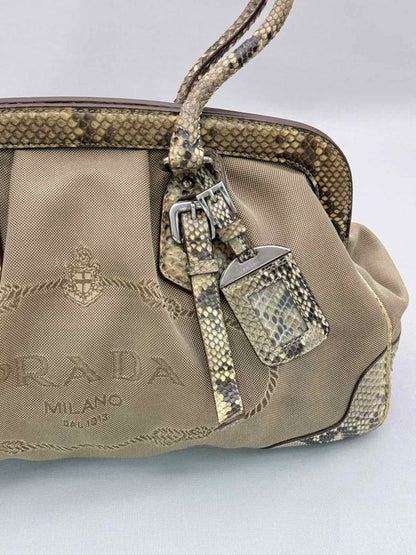 Pre-loved PRADA Limited Edition Beige Logo Jacquard Shoulder Bag at Reems Closet