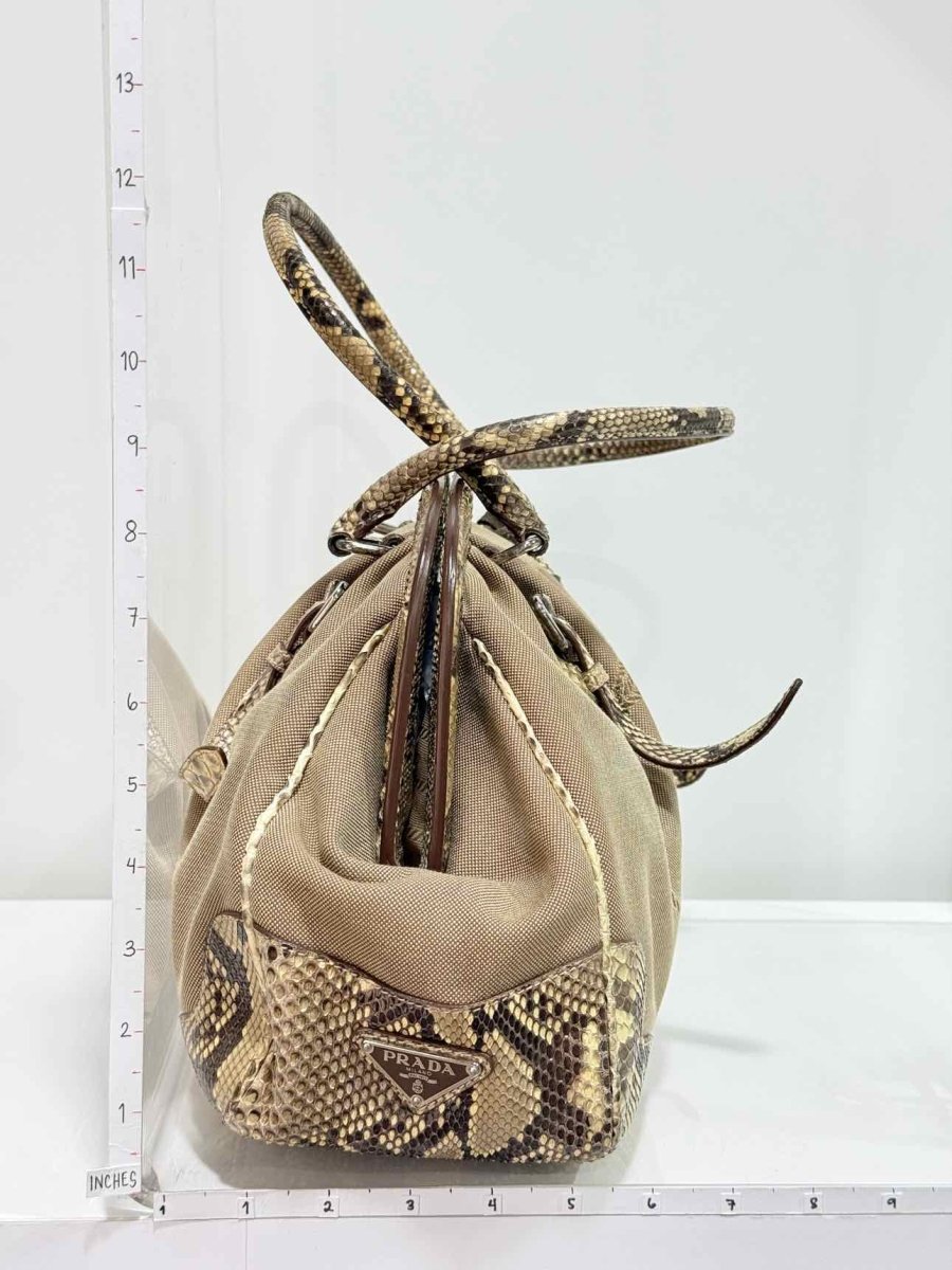 Pre-loved PRADA Limited Edition Beige Logo Jacquard Shoulder Bag at Reems Closet