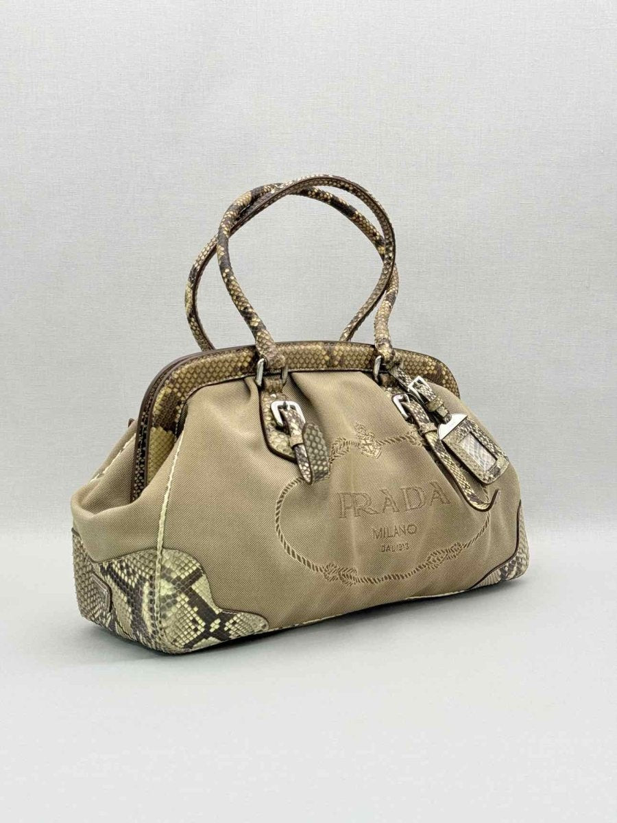Pre-loved PRADA Limited Edition Beige Logo Jacquard Shoulder Bag at Reems Closet