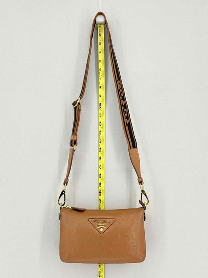 Pre-loved PRADA Logo-Strap Brown Shoulder Bag at Reems Closet