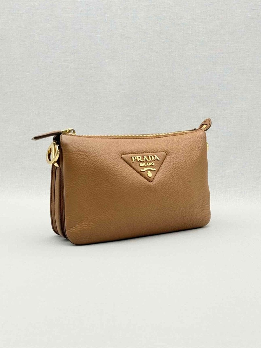 Pre-loved PRADA Logo-Strap Brown Shoulder Bag at Reems Closet