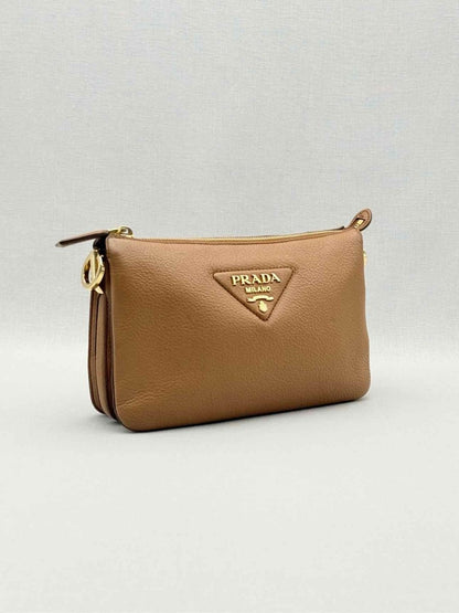 Pre-loved PRADA Logo-Strap Brown Shoulder Bag at Reems Closet