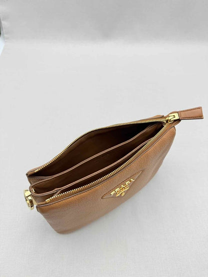Pre-loved PRADA Logo-Strap Brown Shoulder Bag at Reems Closet