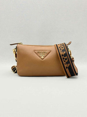 Pre-loved PRADA Logo-Strap Brown Shoulder Bag at Reems Closet