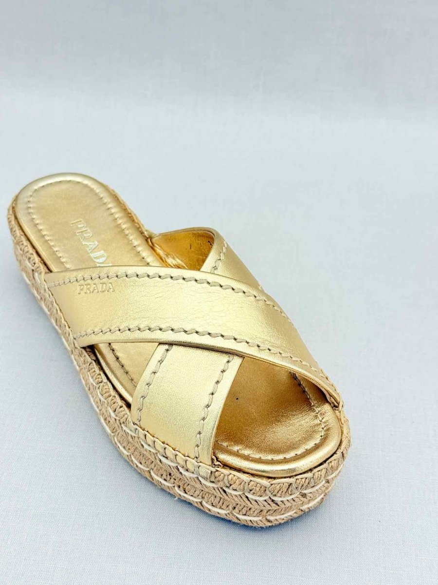 Pre - loved PRADA Metallic Gold Size EU 36 Platform at Reems Closet