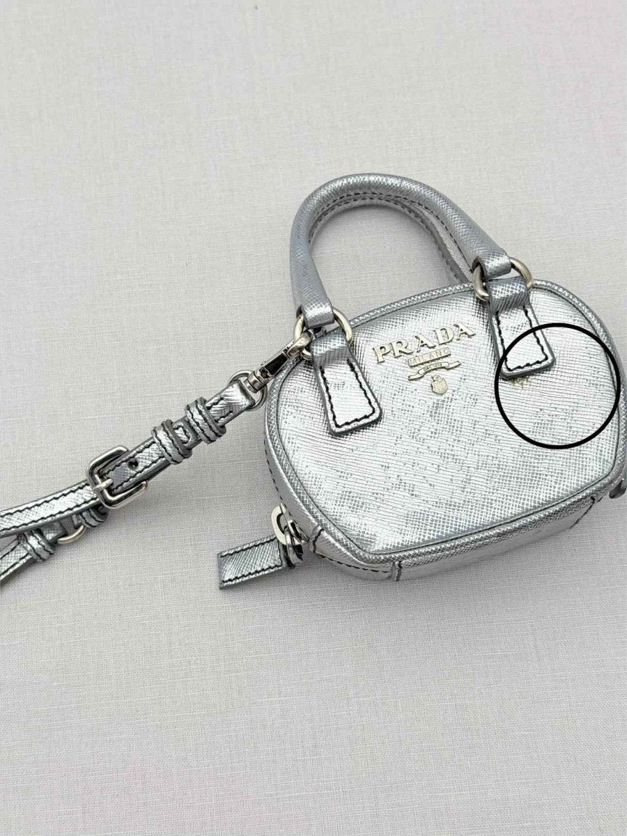 Pre - loved PRADA Metallic Silver Bag Charm at Reems Closet
