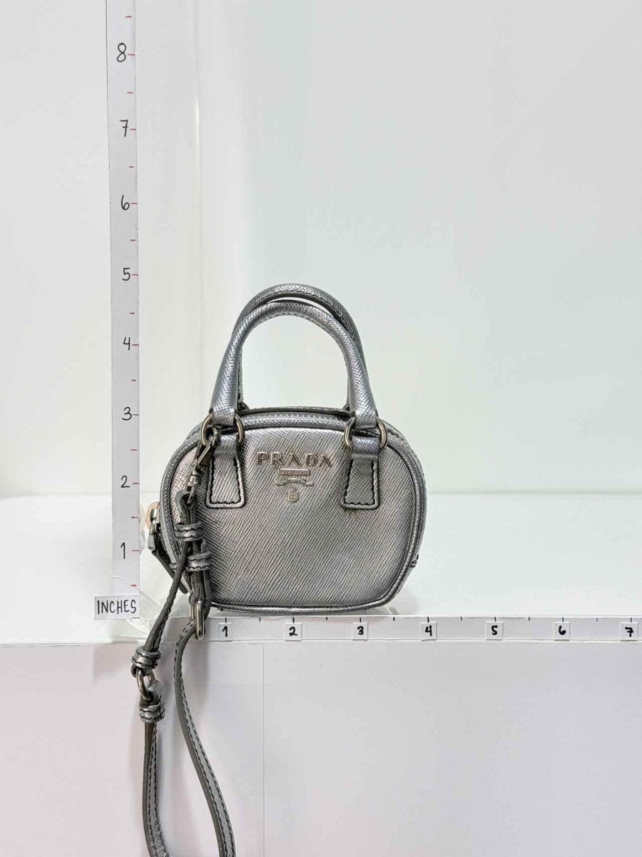 Pre - loved PRADA Metallic Silver Bag Charm at Reems Closet