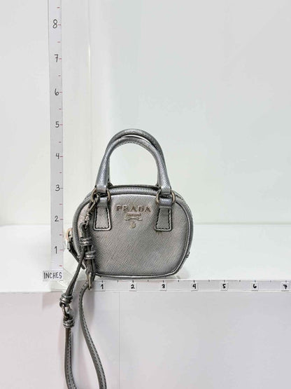 Pre - loved PRADA Metallic Silver Bag Charm at Reems Closet