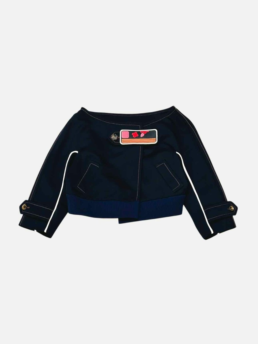 Pre - loved PRADA Navy Blue Patch Jacket at Reems Closet