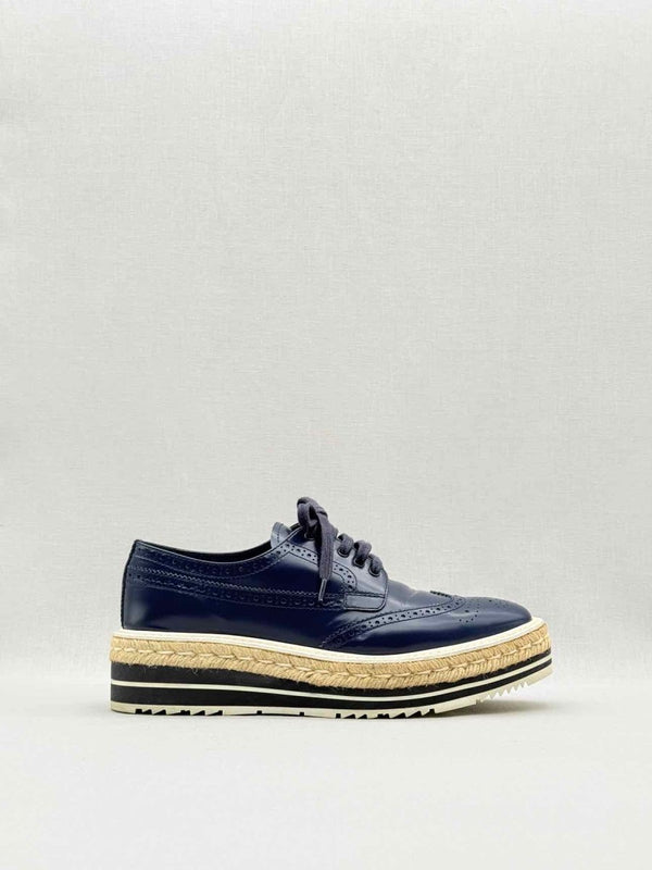 Pre - loved PRADA Navy Blue Size EU 39 Oxfords at Reems Closet