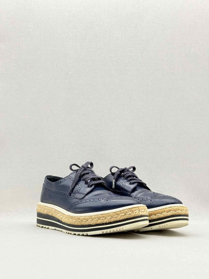 Pre - loved PRADA Navy Blue Size EU 39 Oxfords at Reems Closet