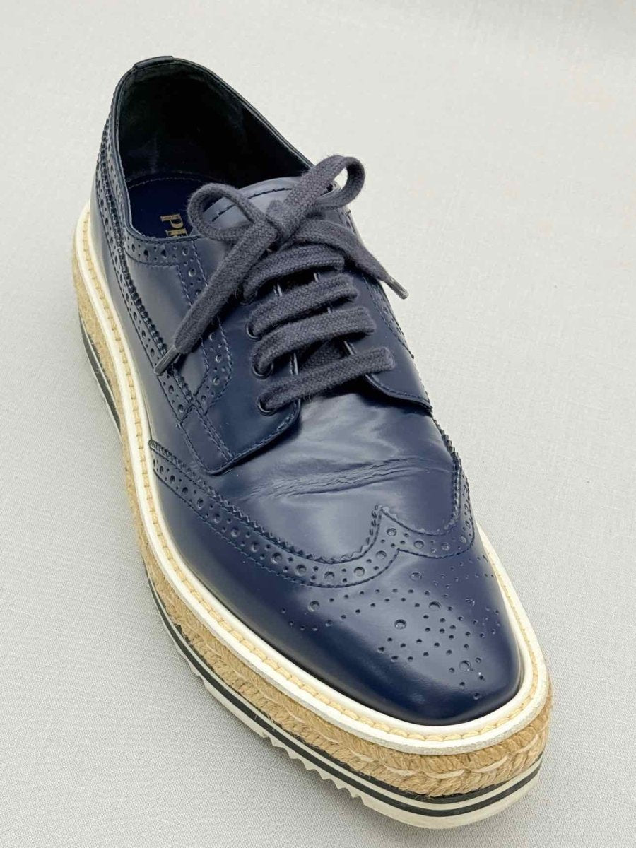 Pre - loved PRADA Navy Blue Size EU 39 Oxfords at Reems Closet
