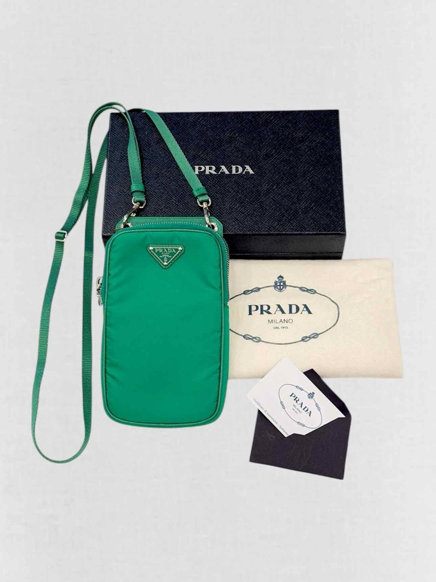 Pre - loved PRADA Phone Case Green Crossbody at Reems Closet