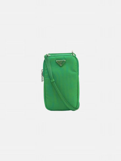 Pre - loved PRADA Phone Case Green Crossbody at Reems Closet