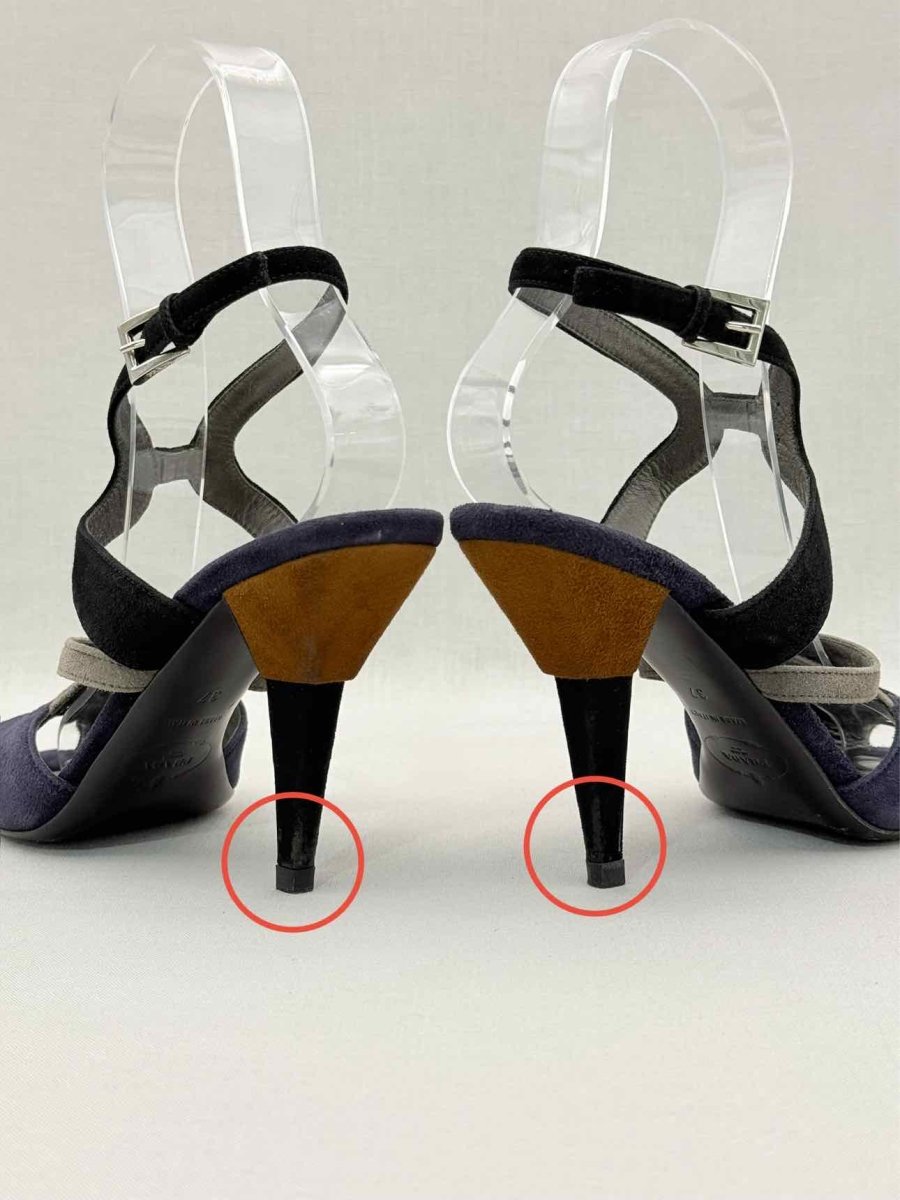 Pre - loved PRADA Purple & Black Size EU 37 Heeled Sandals at Reems Closet