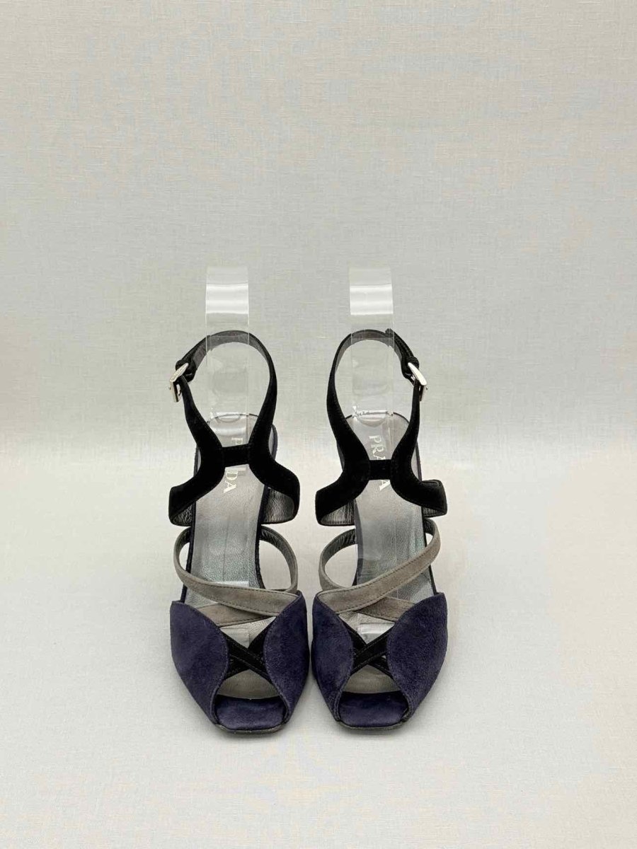Pre - loved PRADA Purple & Black Size EU 37 Heeled Sandals at Reems Closet