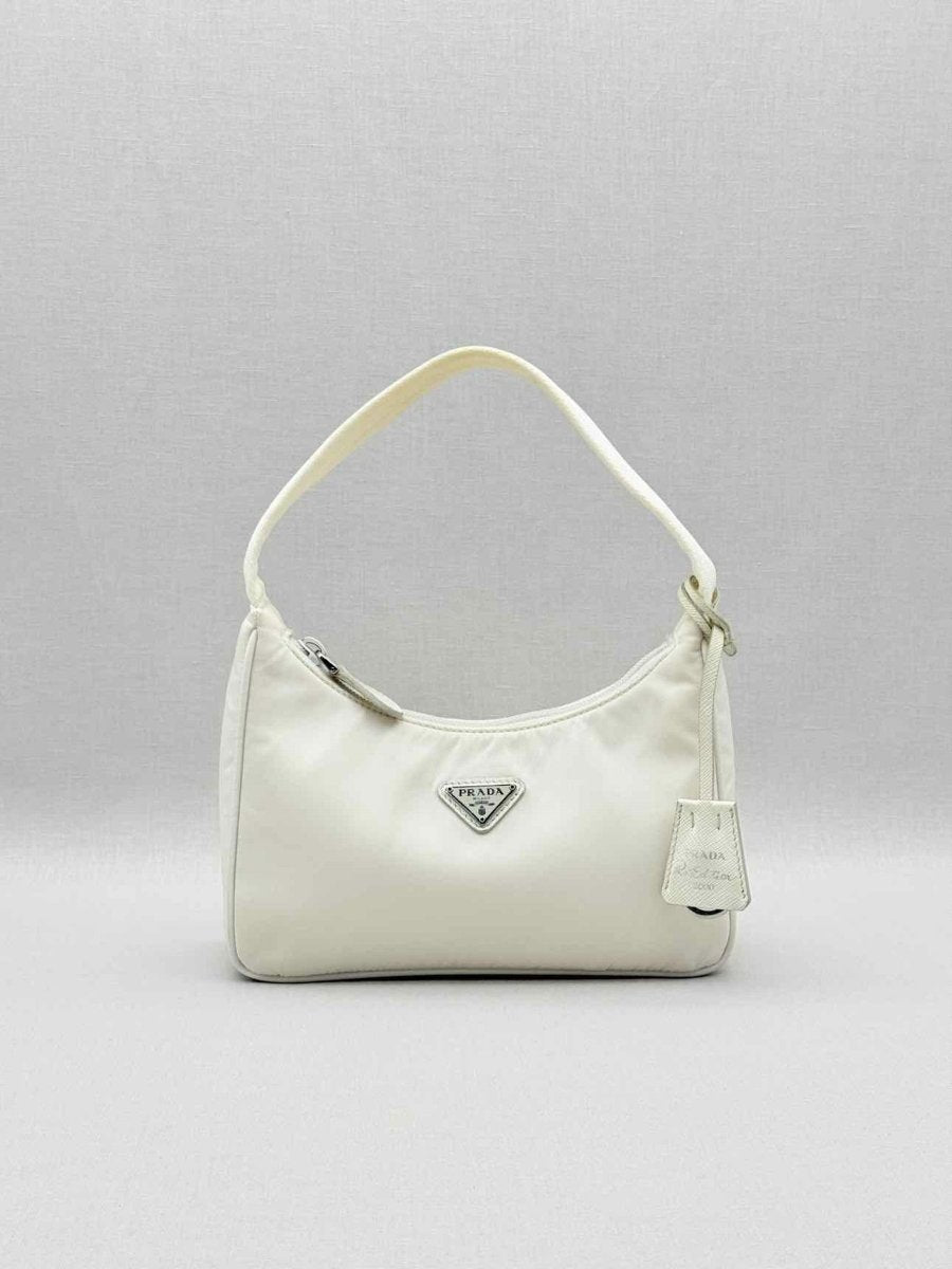 Pre - loved PRADA Re - Nylon Off - white Hobo bag at Reems Closet