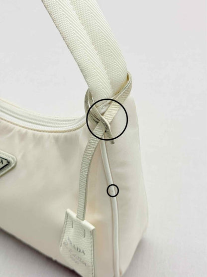 Pre - loved PRADA Re - Nylon Off - white Hobo bag at Reems Closet