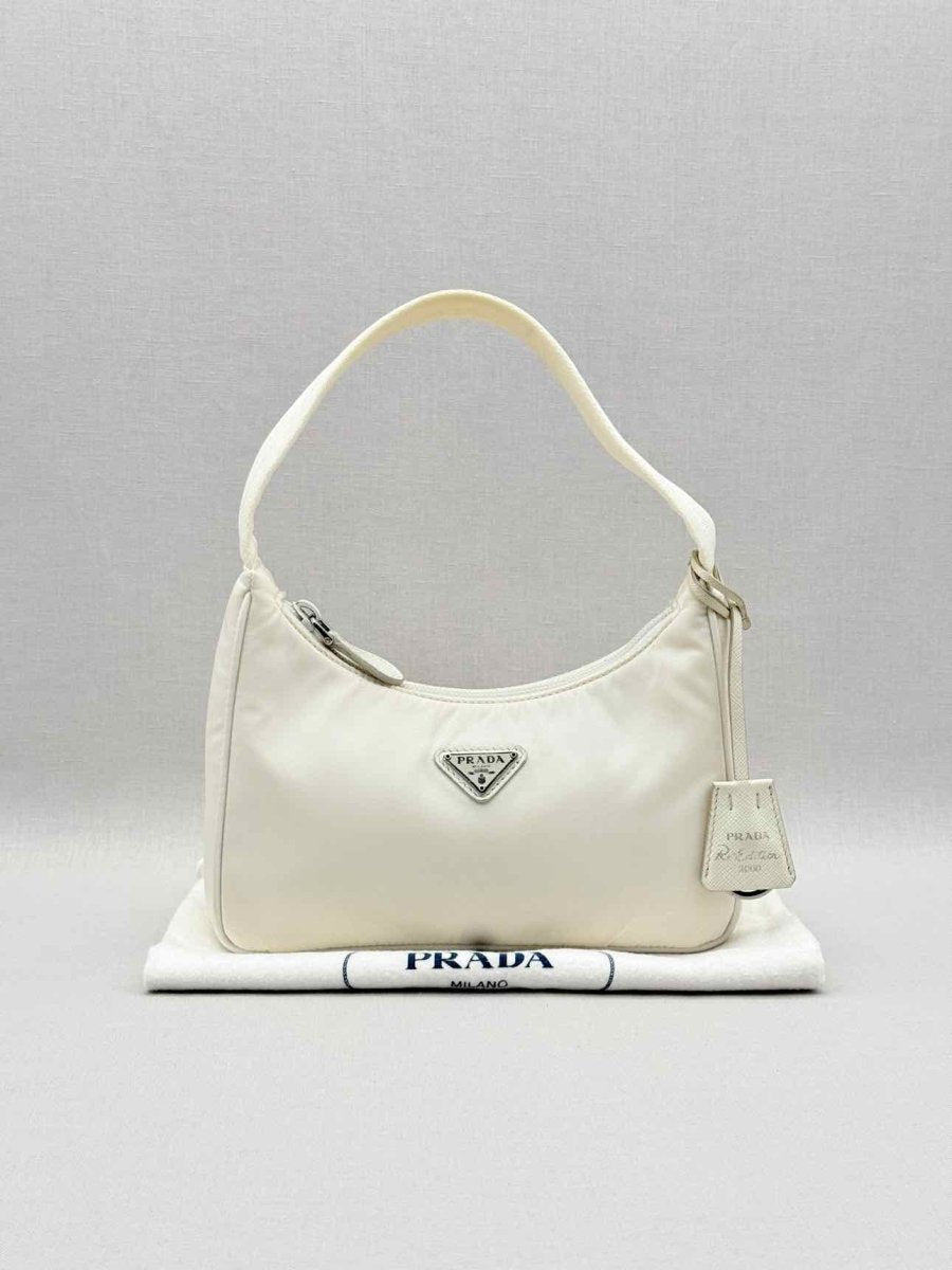Pre - loved PRADA Re - Nylon Off - white Hobo bag at Reems Closet