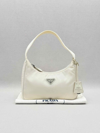 Pre - loved PRADA Re - Nylon Off - white Hobo bag at Reems Closet