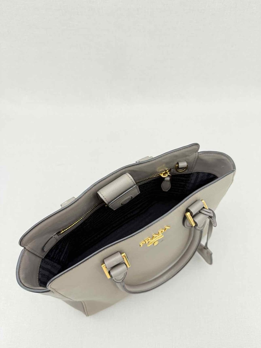Pre - loved PRADA Saffiano Lux Grey Tote Bag at Reems Closet