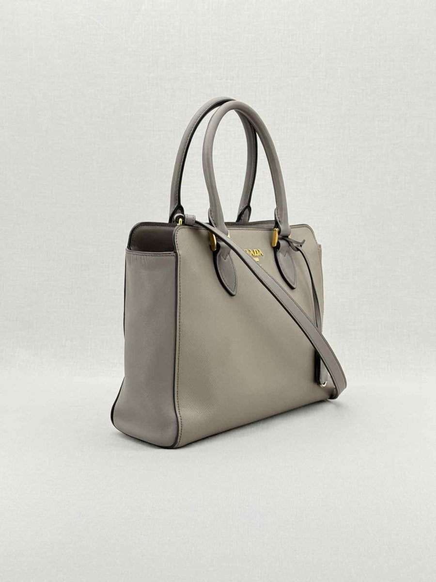 Pre - loved PRADA Saffiano Lux Grey Tote Bag at Reems Closet