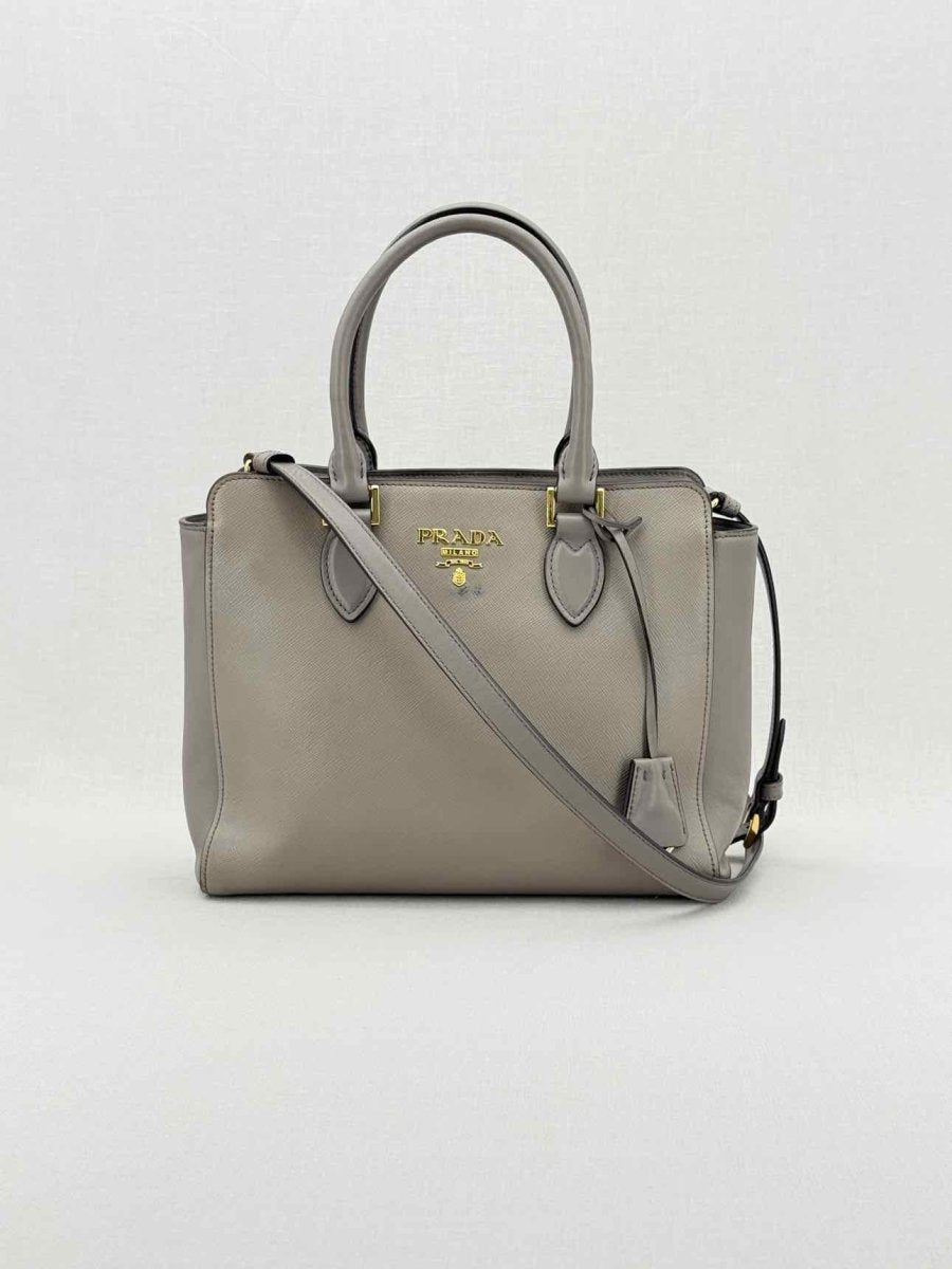 Pre - loved PRADA Saffiano Lux Grey Tote Bag at Reems Closet