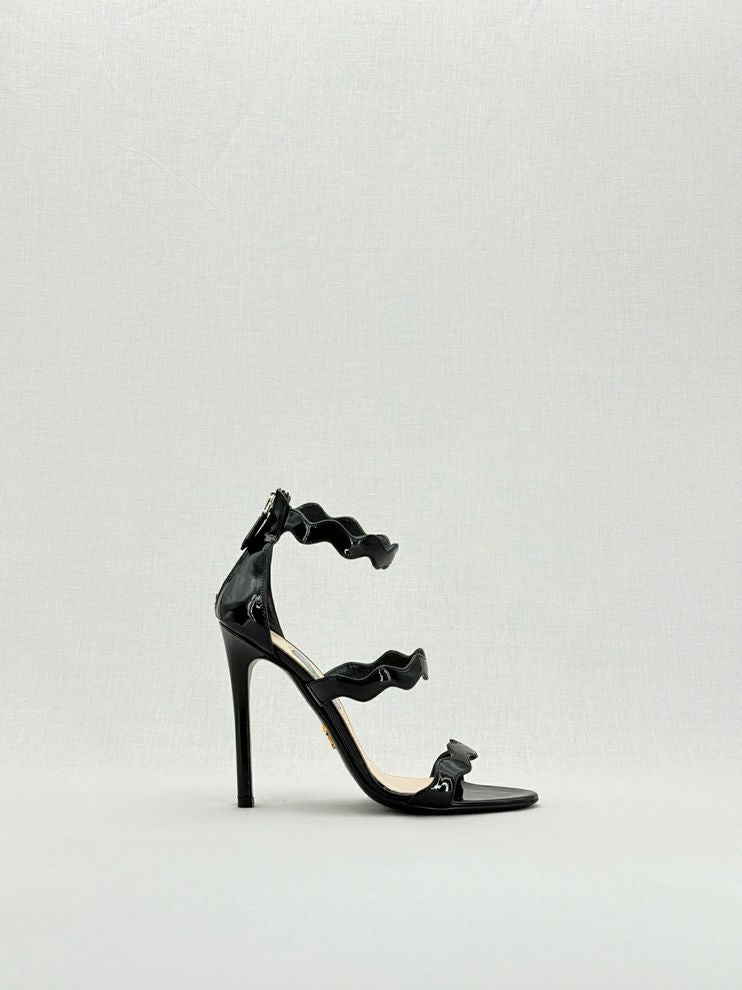 Pre - loved PRADA Scalloped Black Size EU 36.5 Heeled Sandals at Reems Closet