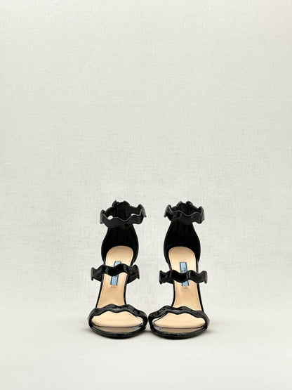 Pre - loved PRADA Scalloped Black Size EU 36.5 Heeled Sandals at Reems Closet