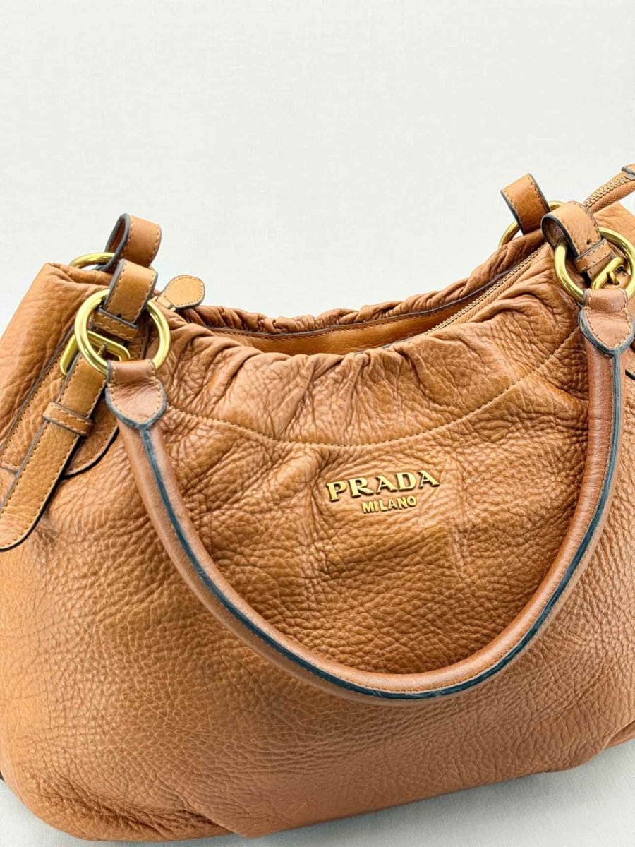 Pre - loved PRADA Signature Brown Shoulder Bag at Reems Closet