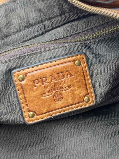 Pre - loved PRADA Signature Brown Shoulder Bag at Reems Closet