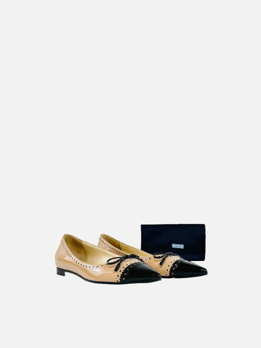 Pre - loved PRADA Toe Cap Beige & Black Ballet Flats 36 at Reems Closet