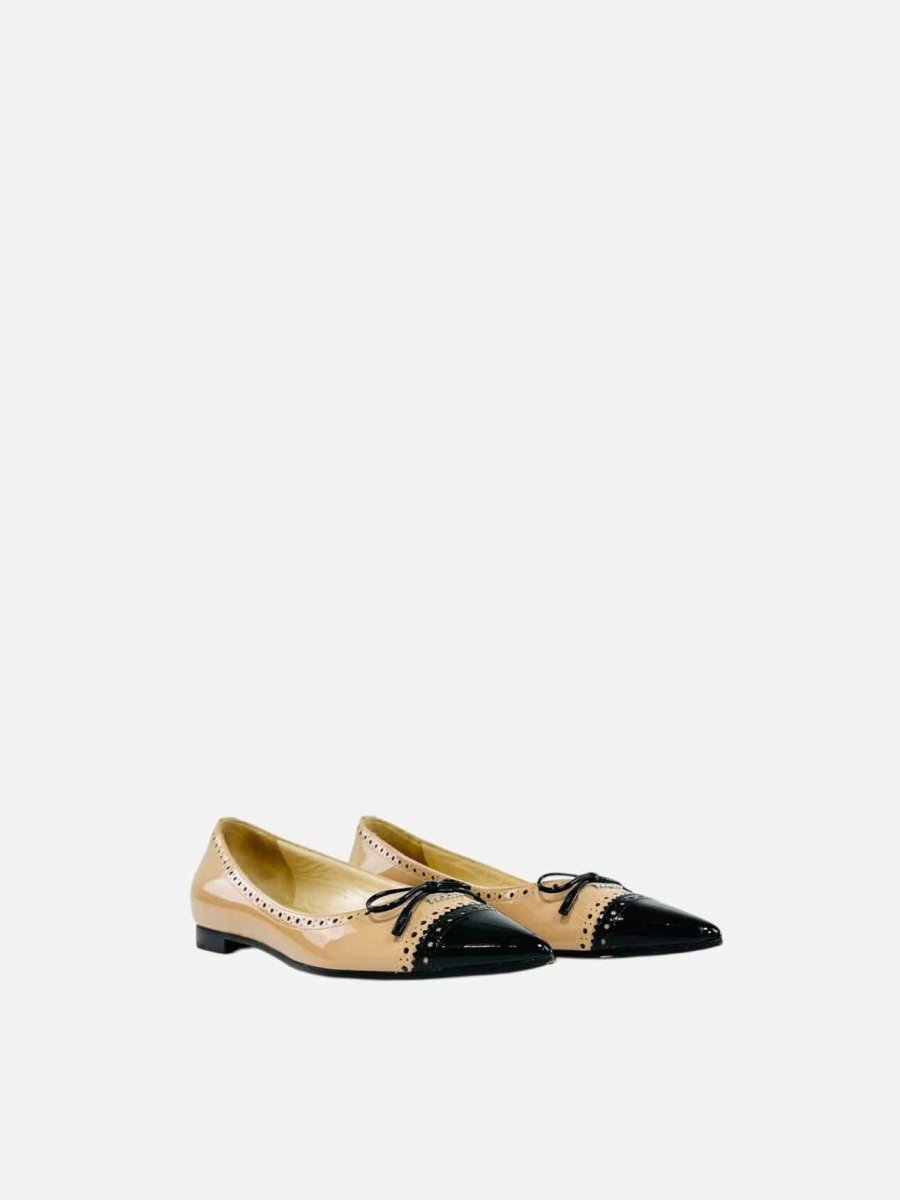 Pre - loved PRADA Toe Cap Beige & Black Ballet Flats 36 at Reems Closet