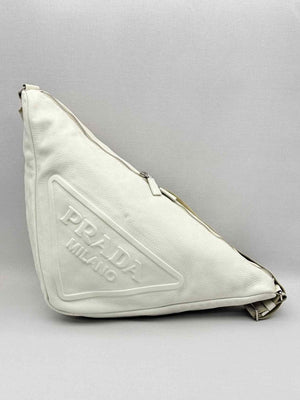 Pre-loved PRADA Triangle Off-white Shoulder Bag at Reems Closet