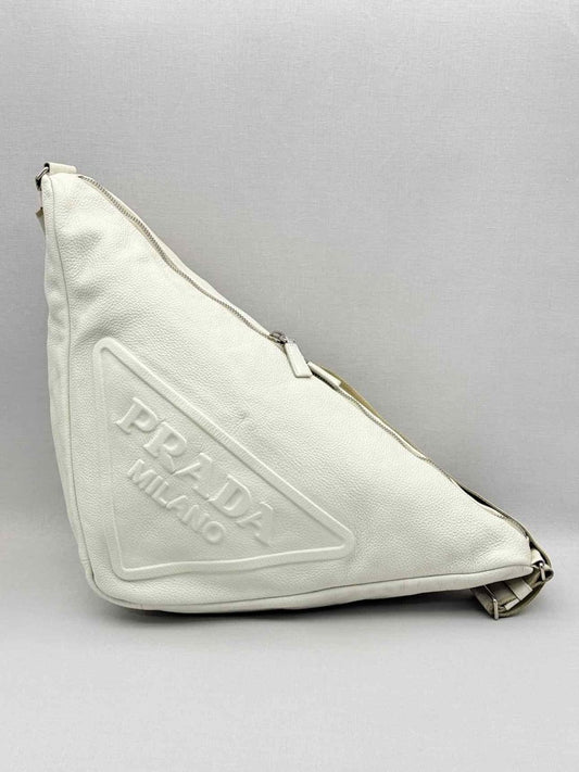 Pre-loved PRADA Triangle Off-white Shoulder Bag at Reems Closet