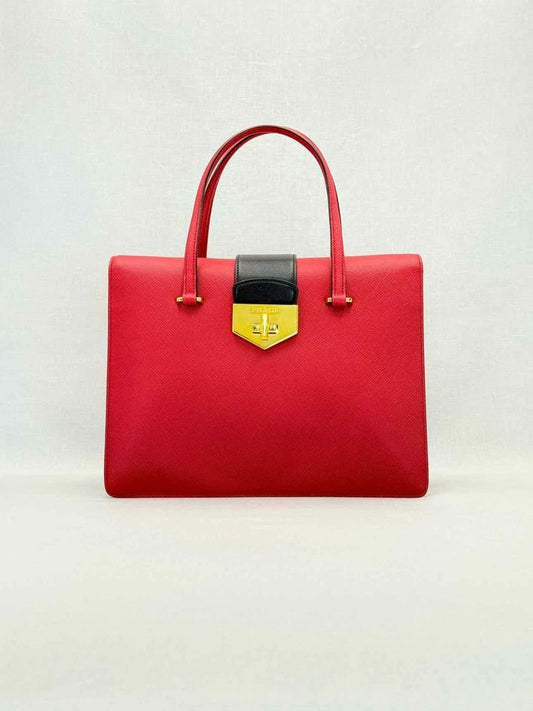 Pre - loved PRADA Tricolor Turn Lock Red Multicolor Tote Bag at Reems Closet