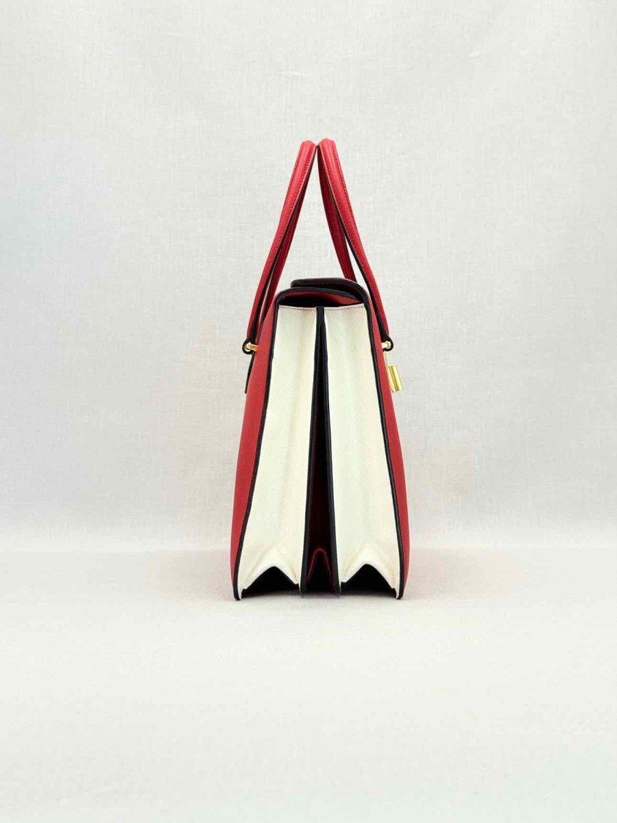 Pre - loved PRADA Tricolor Turn Lock Red Multicolor Tote Bag at Reems Closet