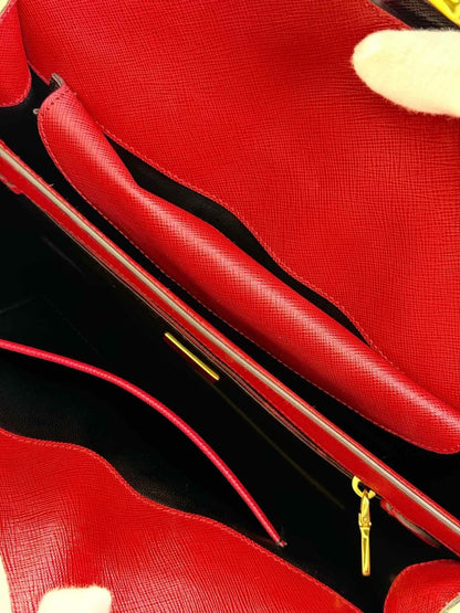 Pre - loved PRADA Tricolor Turn Lock Red Multicolor Tote Bag at Reems Closet