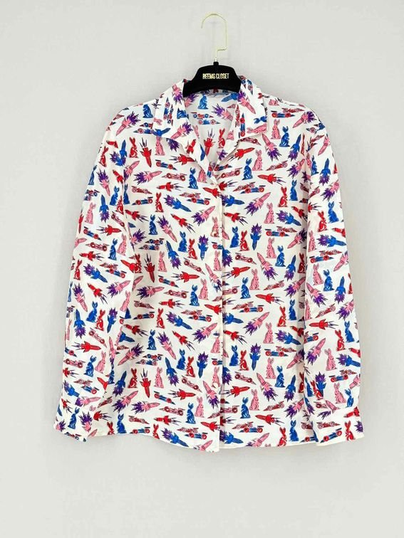 Pre - loved PRADA White Multicolor Size Small Shirt at Reems Closet