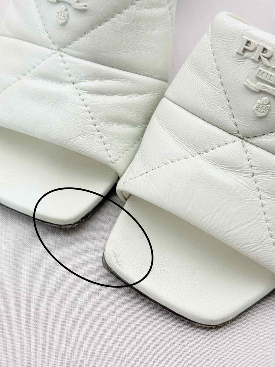 Pre - loved PRADA White Quilted Size EU 37.5 Heeled Sandals at Reems Closet