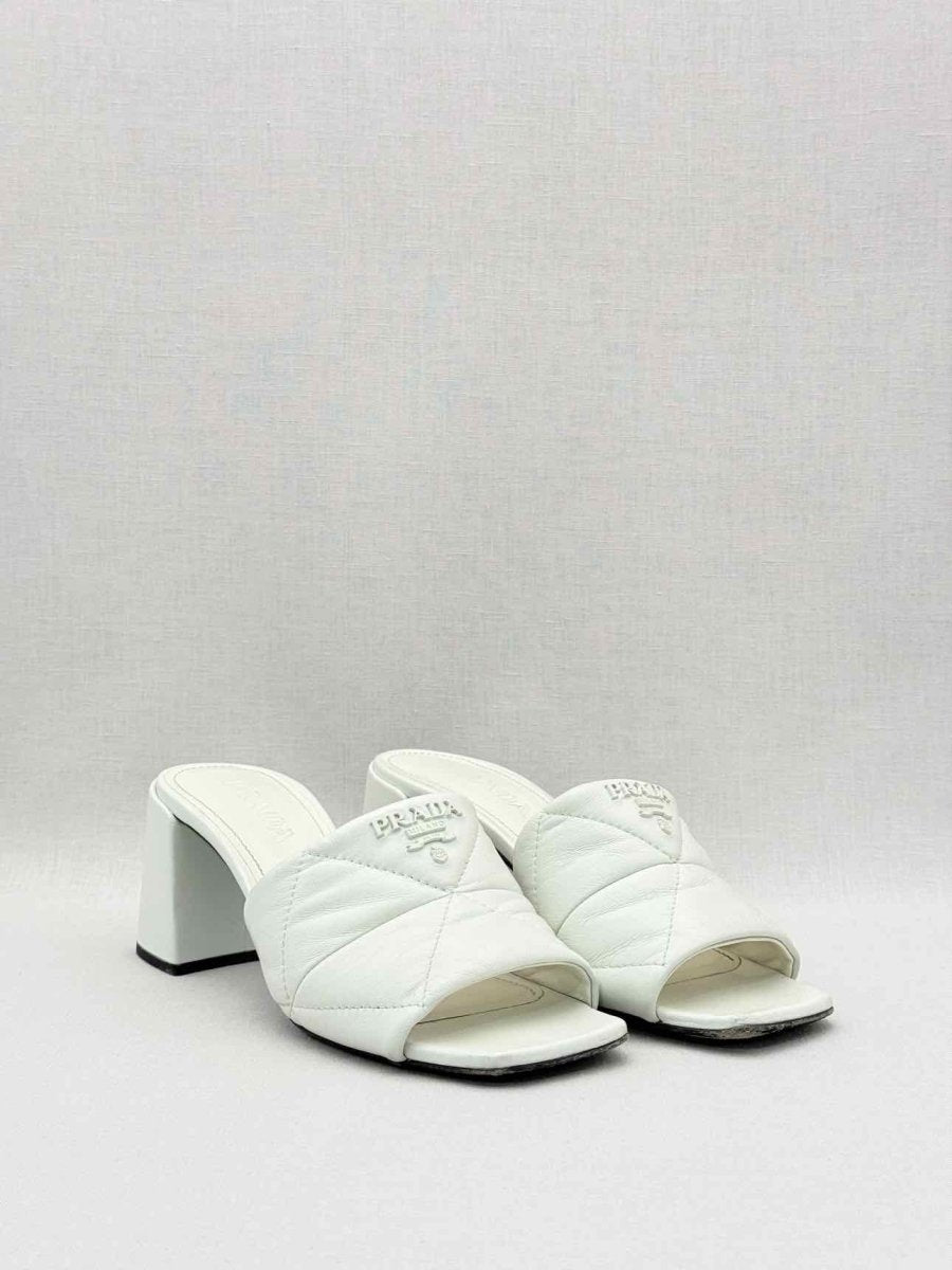 Pre - loved PRADA White Quilted Size EU 37.5 Heeled Sandals at Reems Closet